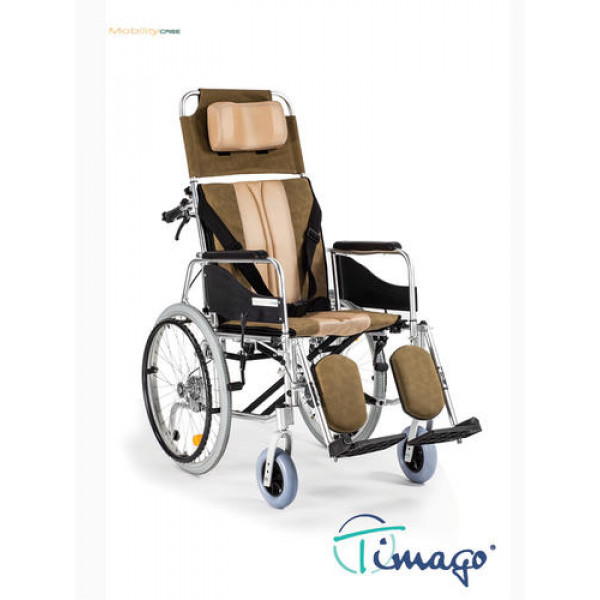 Invalidní vozík polohovací Timago ALH008 42cm, barva hnědo-béžová, nosnost 100kg