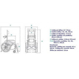 Invalidní vozík polohovací Timago ALH008 45cm, barva černo-šedá, nosnost 100kg