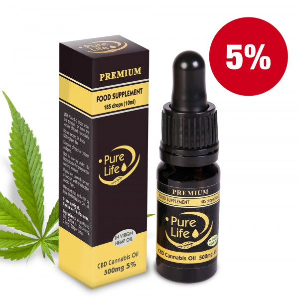 Konopný olej Pure Life Premium 500mg CBD 5% / 10ml