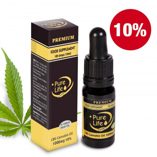 Konopný olej Pure Life Premium 1000mg CBD 10% / 10ml