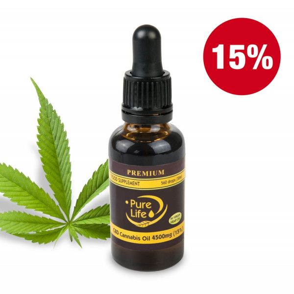 Konopný olej Pure Life Premium 4500mg CBD 15%/30ml