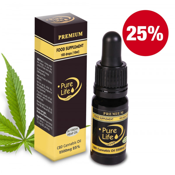 Konopný olej Pure Life Premium 2500mg CBD 25% / 10ml