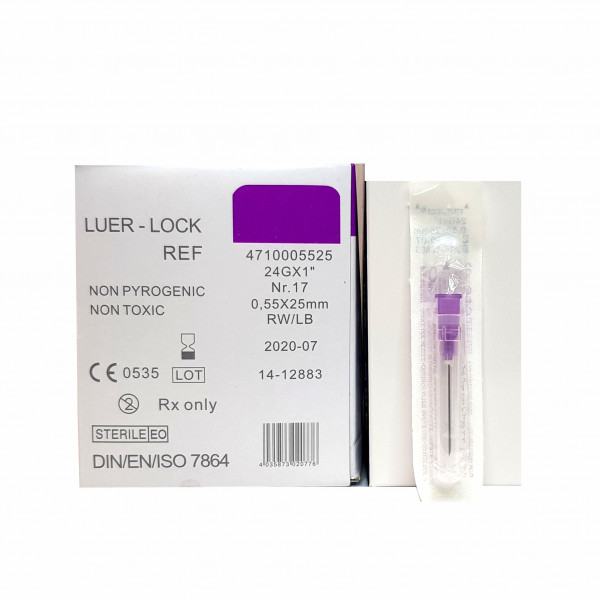 Injekční jehla 24G 0,55 x 25 mm fialová 100ks Injekční jehla 24G 0,55 x 25 mm fialová 100ks
